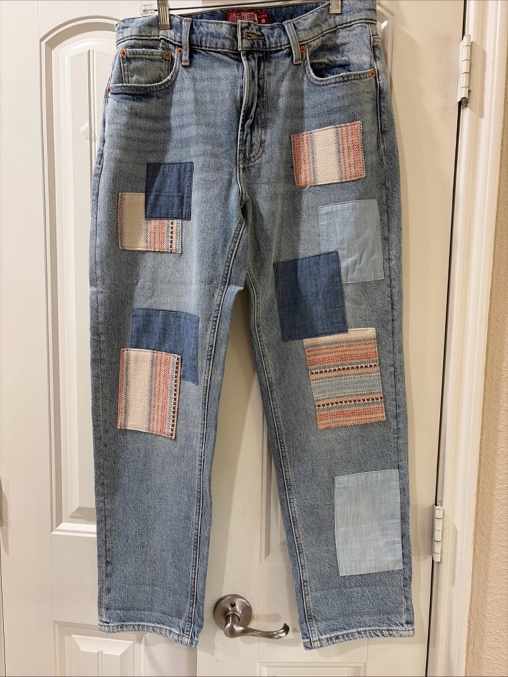Lucky Brand Light Blue Straight Leg Jeans with Patchwork